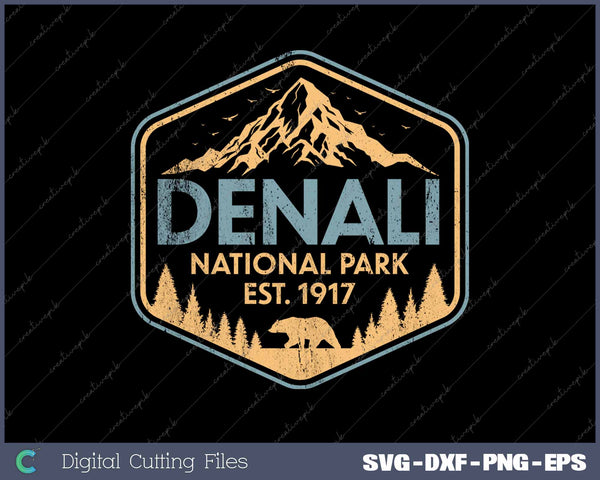 Retro Denali National Park Mountains Nature Vintage Hiking SVG PNG Cutting Printable Files