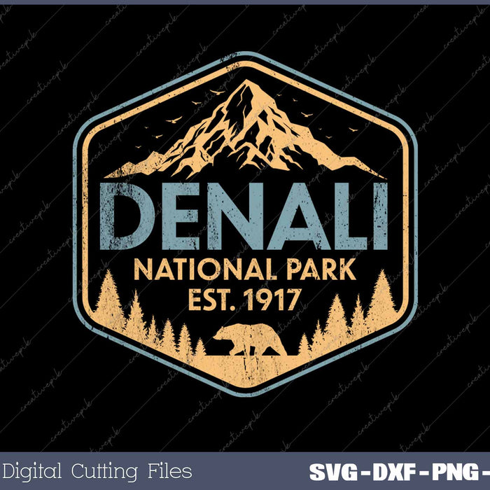 Retro Denali National Park Mountains Nature Vintage Hiking SVG PNG Cutting Printable Files