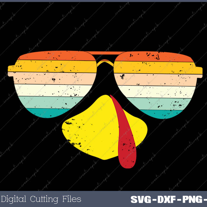 Retro Face Sunglasses Thanksgiving Turkey SVG PNG Cutting Printable Files