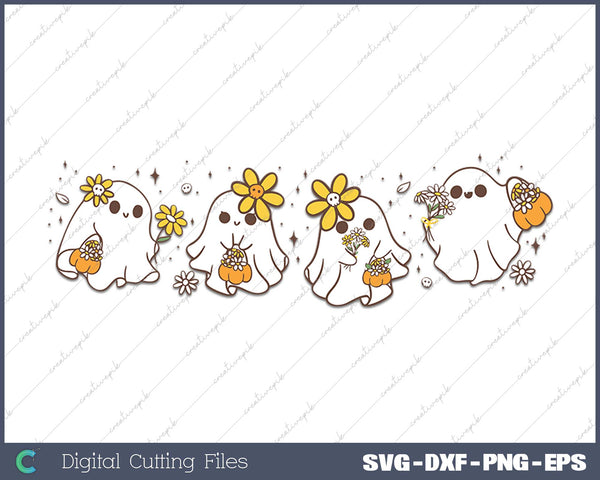 Retro Floral Ghosts Cute Halloween Ghosts