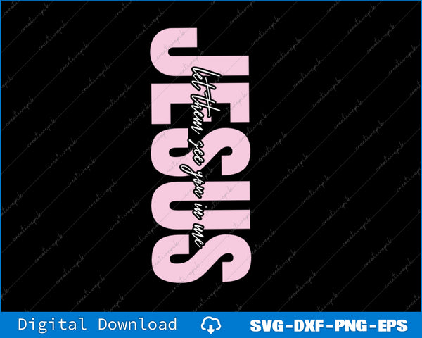 Pink 'Jesus Loves You' text design on a black background with digital download options at the bottom.