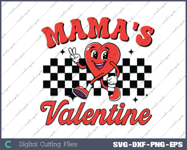 Retro Groovy Mama is My Valentine Cute Heart SVG PNG Cutting Printable Files