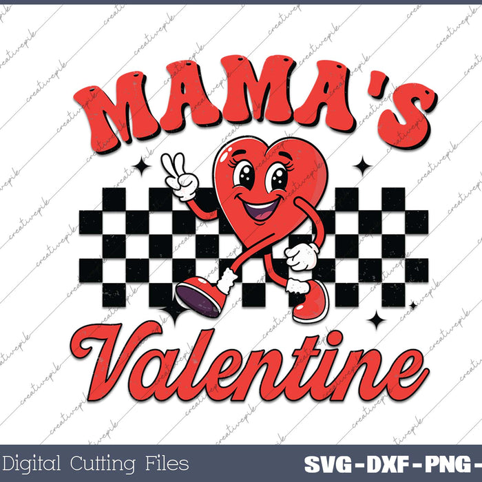 Retro Groovy Mama is My Valentine Cute Heart SVG PNG Cutting Printable Files