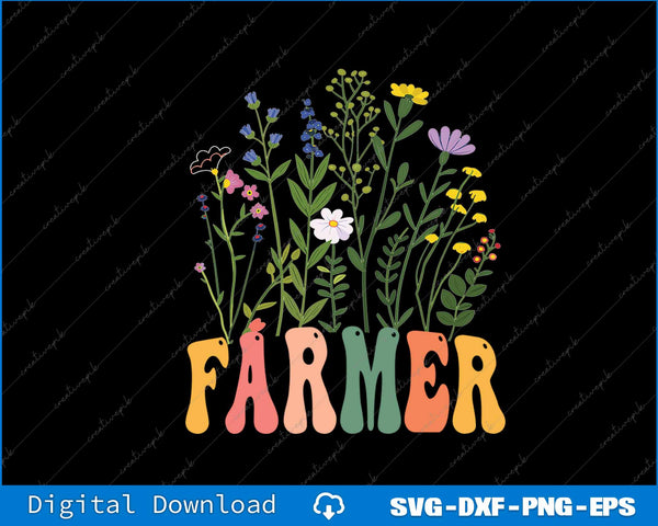 Retro Groovy floral Farmer Wildflower SVG PNG Cutting Printable File