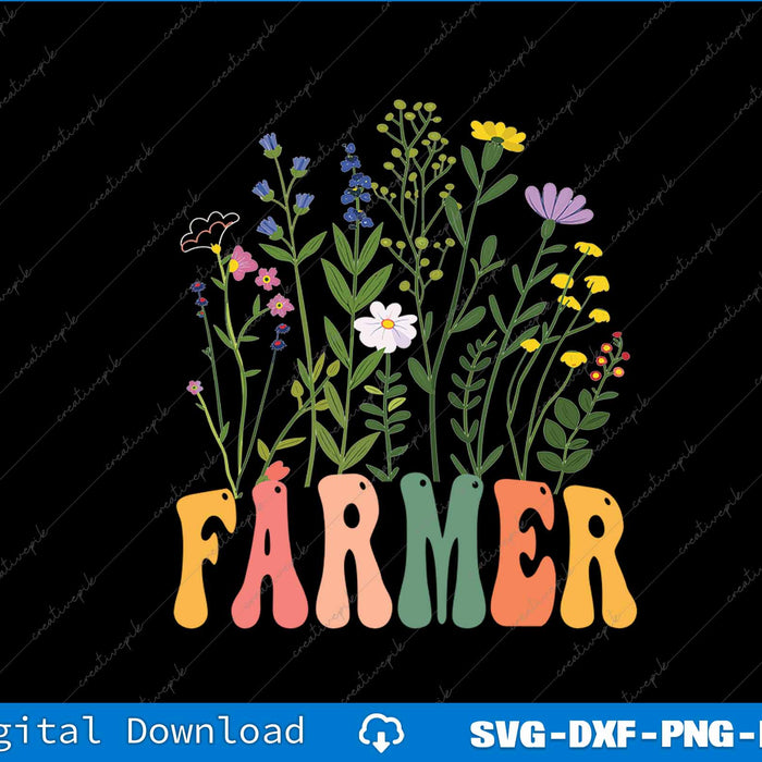 Retro Groovy floral Farmer Wildflower SVG PNG Cutting Printable File