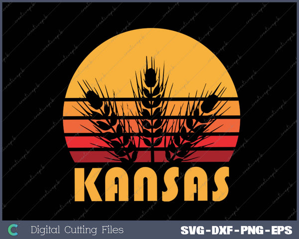 Retro Kansas Wheat Vintage Grain Farming SVG PNG Cutting Printable Files