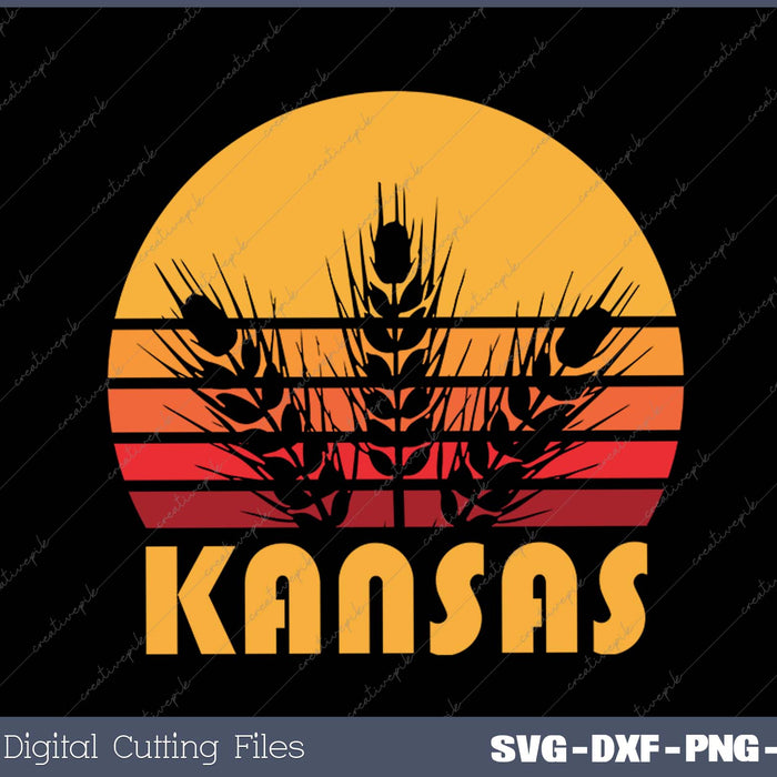 Retro Kansas Wheat Vintage Grain Farming SVG PNG Cutting Printable Files