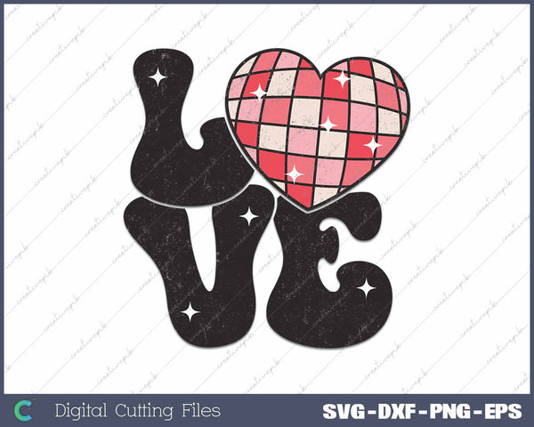 Retro Love Heart Valentines Day SVG PNG Cutting Printable Files