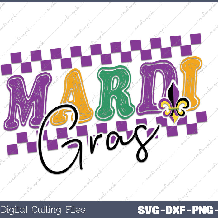 Retro Mardi Gras Varsity letters Checkered SVG PNG Cutting Printable Files