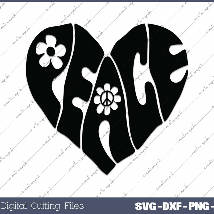 Retro Peace Heart Groovy Hippie SVG PNG Cutting Printable Files