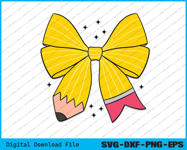 Retro Pencil Coquette Bow Teacher SVG PNG Cutting Printable Files