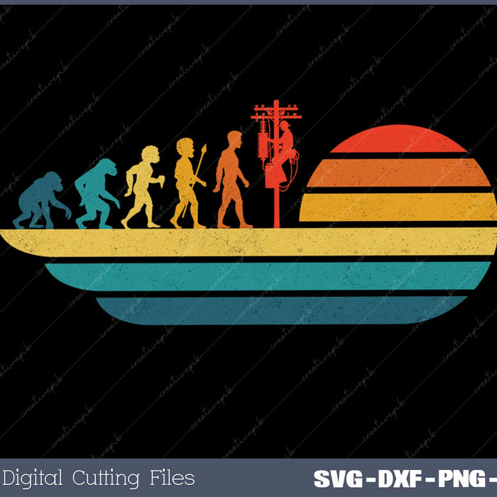 Retro Style Cool Evolution Of Lineman Electrician Svg Design Cut File