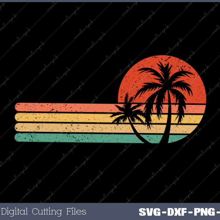 Retro Style Tropical Vintage sunset Beach Palm Tree SVG PNG Printable Files