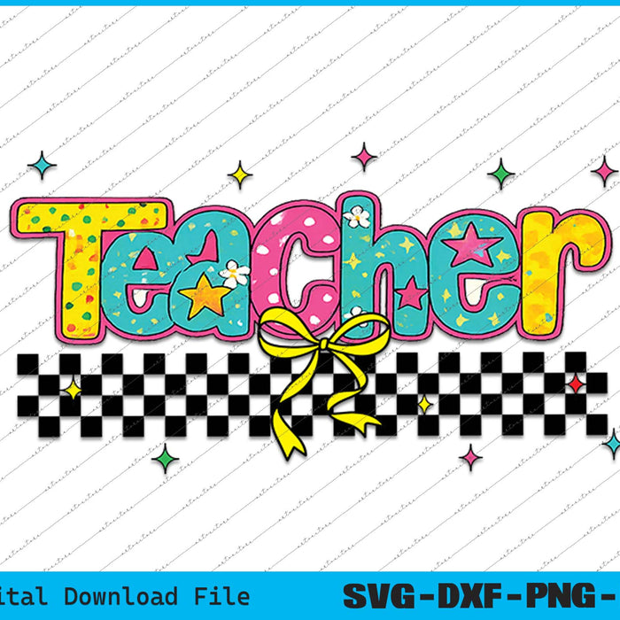 Retro Teacher Checkered Last Day of School SVG PNG Cutting Files