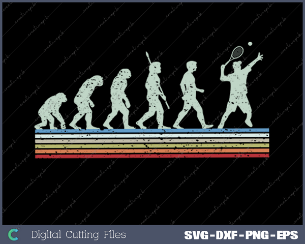 Retro Tennis Player Evolution SVG PNG Cutting Printable Files