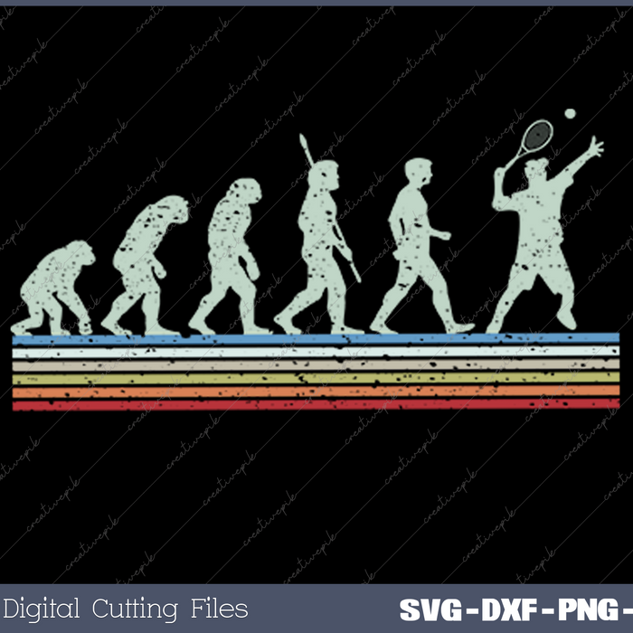 Retro Tennis Player Evolution SVG PNG Cutting Printable Files