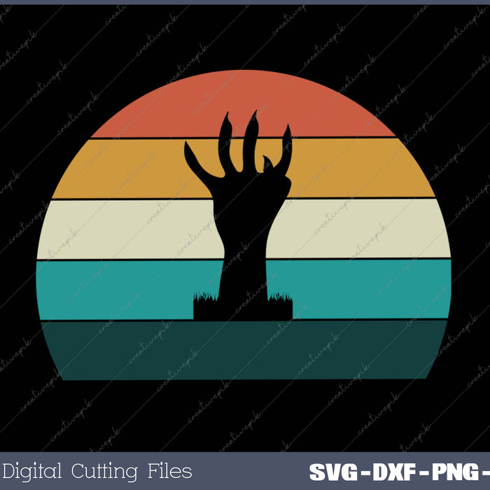 Retro Zombie Arm-Vintage Halloween Grave Cool Reanimated2 SVG PNG Cutting Printable Files