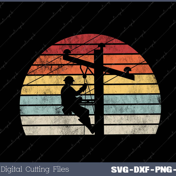Retro style Lineman Cell Tower Line Worker SVG PNG Cutting Printable Files