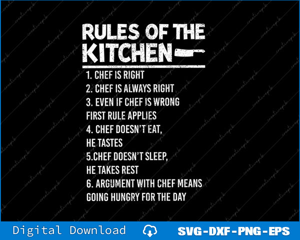 Rules of the Kitchen text on a black background with white text.