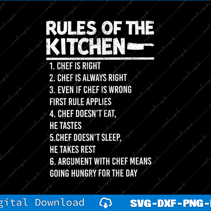 Rules of the Kitchen text on a black background with white text.