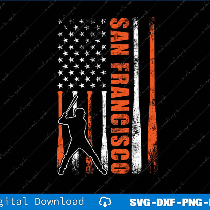 San Francisco Baseball Flag USA Vintage Patriotic Baseball SVG PNG Printable Files