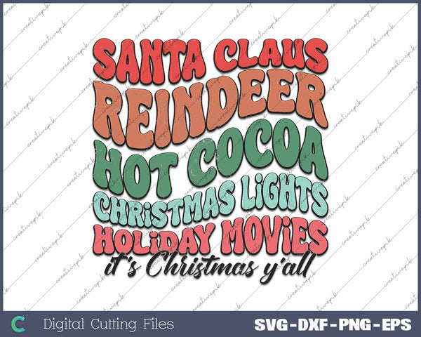 Santa Claus Reindeer Hot Cocoa Retro Christmas SVG PNG Cutting Printable Files