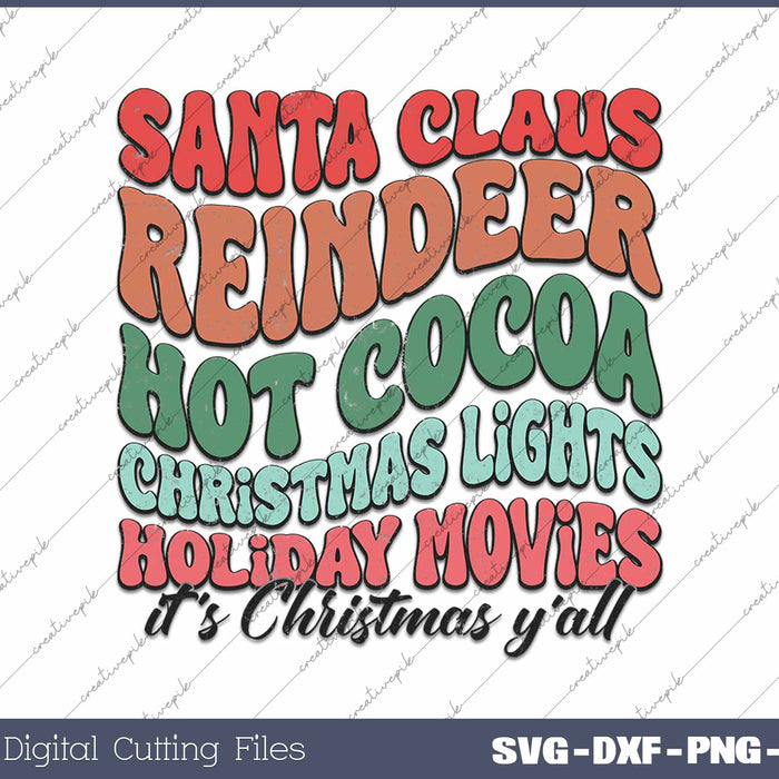 Santa Claus Reindeer Hot Cocoa Retro Christmas SVG PNG Cutting Printable Files