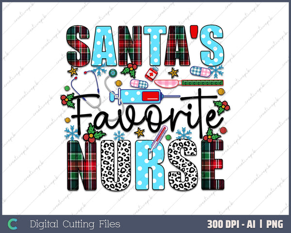 Santa's favorite Nurse Christmas Nurse AI PNG Sublimation File