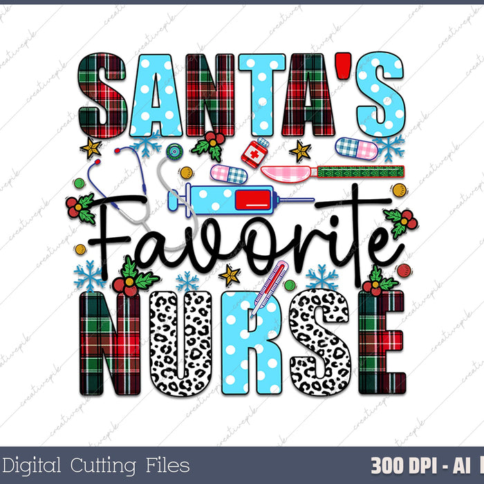 Santa's favorite Nurse Christmas Nurse AI PNG Sublimation File