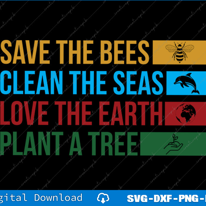 Motivational quote with icons on a black background, promoting environmental conservation.