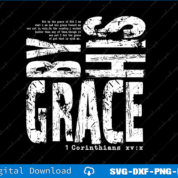 Text design with 'By Grace' and '1 Corinthians XV: x' on a black background