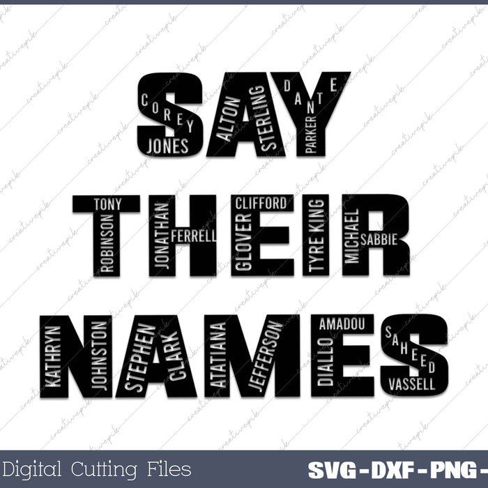 Say Their Names Black Lives Matter (BLM) with Victim Names Digital SVG PNG Cutting Printable Files