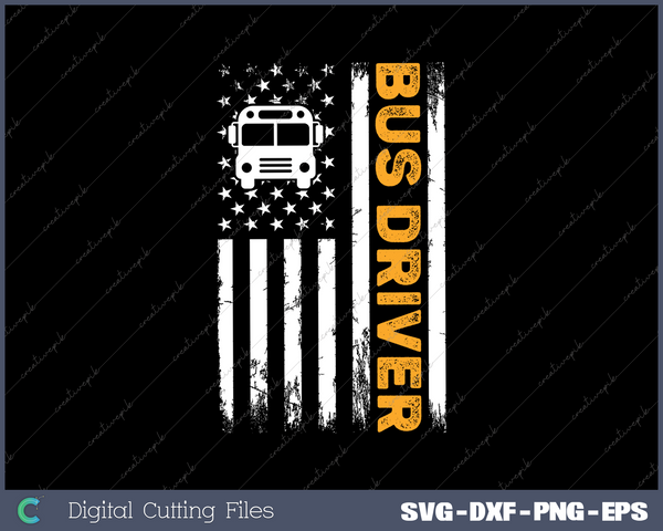 School Bus Driver USA American Flag PNG Svg Design Cut Files