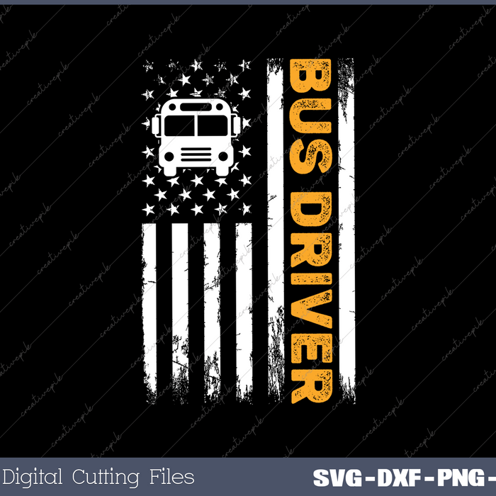 School Bus Driver USA American Flag PNG Svg Design Cut Files