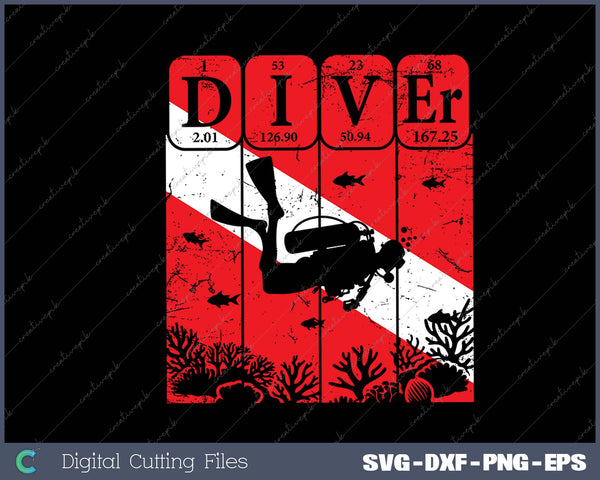 Scuba Diver Periodic Table Elements Scuba Diving Flag Retro