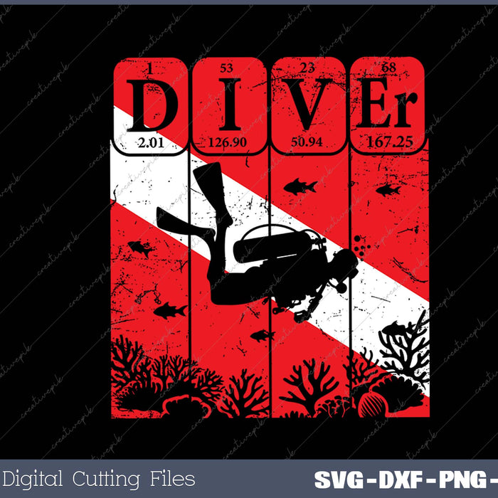 Scuba Diver Periodic Table Elements Scuba Diving Flag Retro