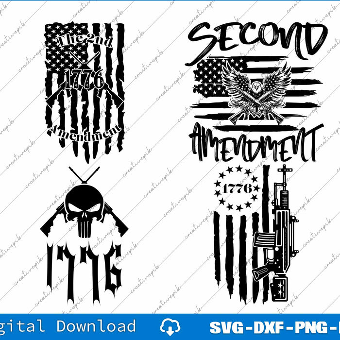 Second Amendment, US Flag, 1776 Gun Rights, Patriotic Right to Bear Arms SVG Bundle File