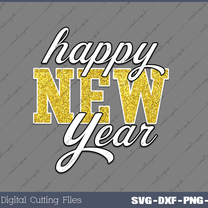 Sequins Glitter Happy New Year 2025 SVG PNG Cutting Printable Files