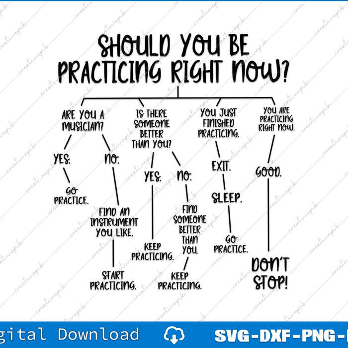 Flowchart titled 'Should You Be Practicing Right Now?' on a white background with a blue border.