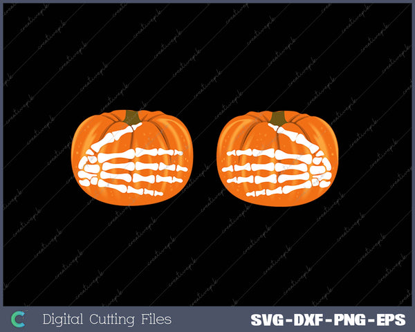 Skeleton Hands Holding Pumpkins Boobs Funny Adult Halloween