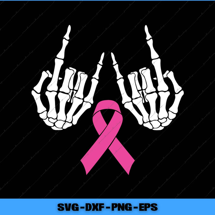 Skeleton hands holding a pink ribbon on a black background with file format text at the bottom.