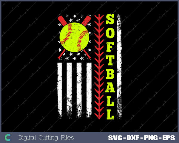 Softball American Flag SVG PNG Cutting Printable Files