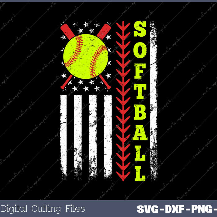 Softball American Flag SVG PNG Cutting Printable Files