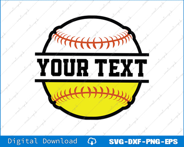 Softball And Baseball Split Baseball Split Softball SVG PNG Printable Files