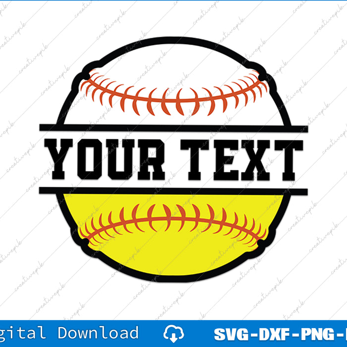 Softball And Baseball Split Baseball Split Softball SVG PNG Printable Files