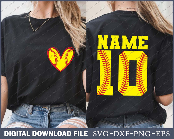 Softball Custom Name And Number, Softball Heart SVG PNG Bundle Files