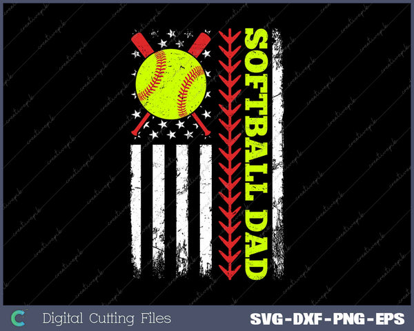 Softball Dad American Flag SVG PNG Cutting Printable Files