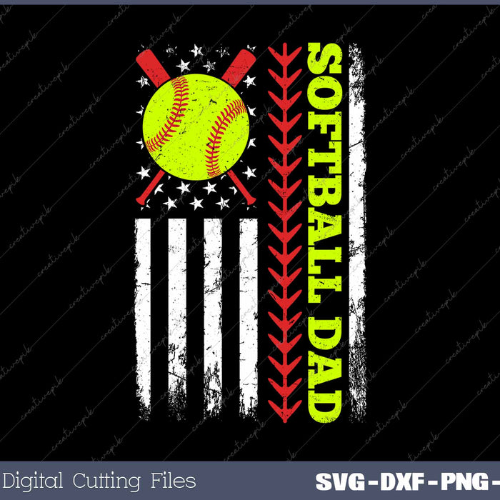 Softball Dad American Flag SVG PNG Cutting Printable Files