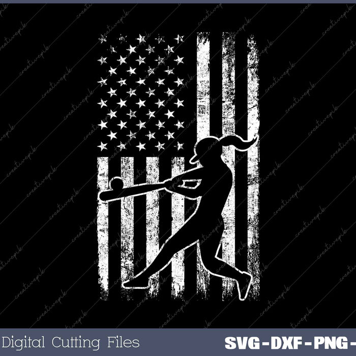 Softball Girl USA Flag SVG PNG Cutting Printable Files