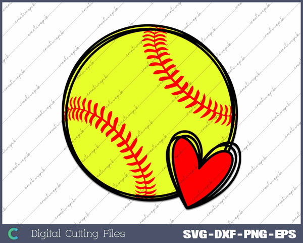 Softball Heart Red Stitch SVG PNG Cutting Printable Files